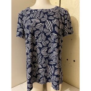 Anne Klein Womens Size Large Navy Blue White‎ Abstract Print Short Sleeve Casual
